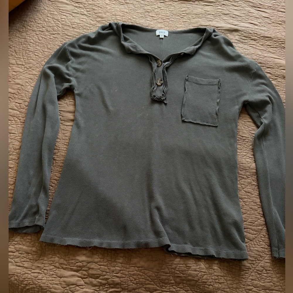 BKE Women's Long Sleeve Henley Top - Green